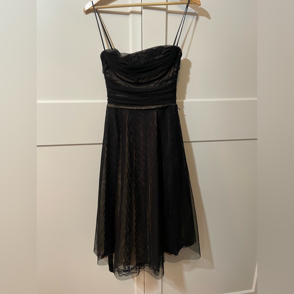 BCBG Max Azria Black Strapless Lace & Tulle Dress